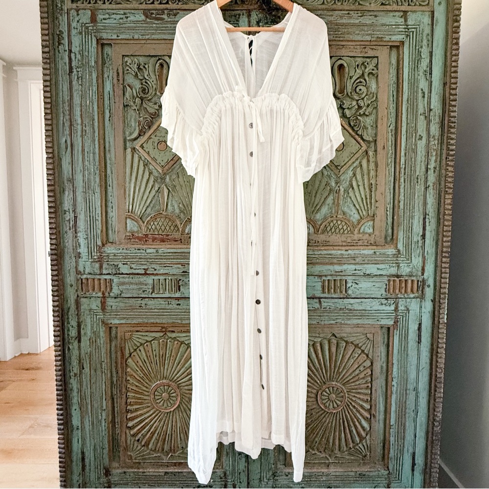 Boho-Chic Flowing White Maxi Dress/Cover-Up